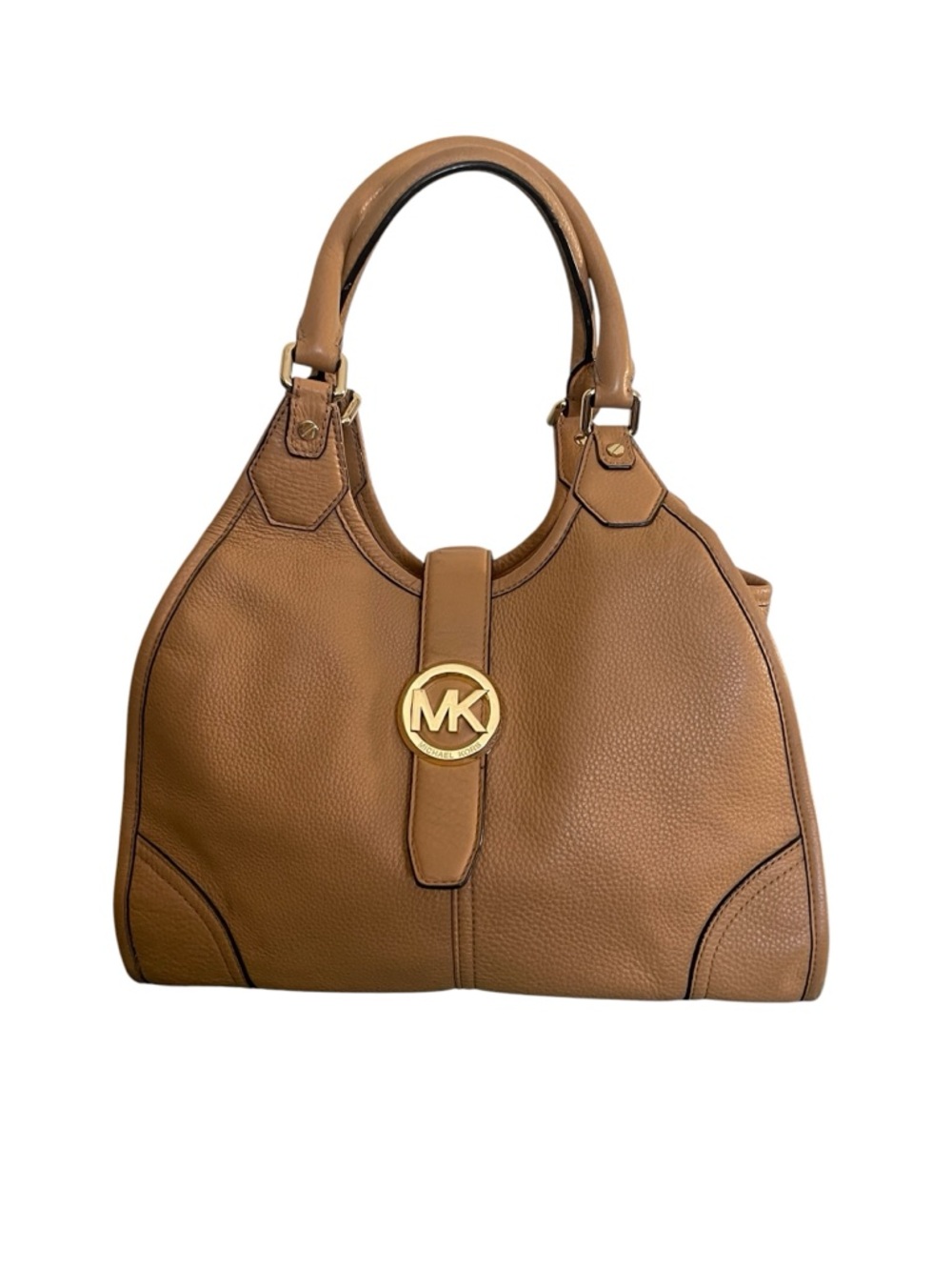 Michael Kors Bag Large Hudson Camel Leather Tote Gold Logo Shoulder Bag - Picture 3 of 9